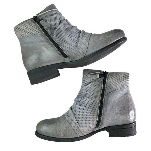 Miz Mooz Sallie Gray Leather Ankle Boots Wide Fit 38 (US 7.5–8) Button Detail - Picture 11 of 14